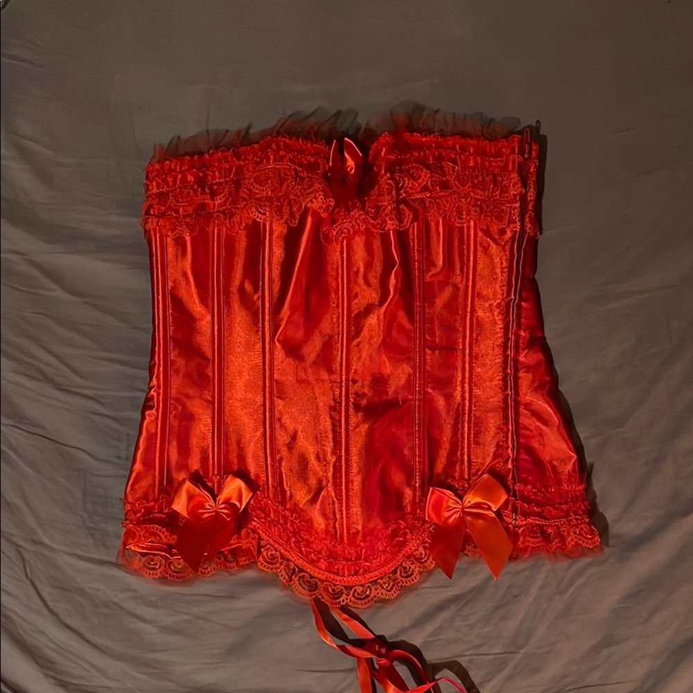 Vibrant Red Lace Corset with Satin Accents